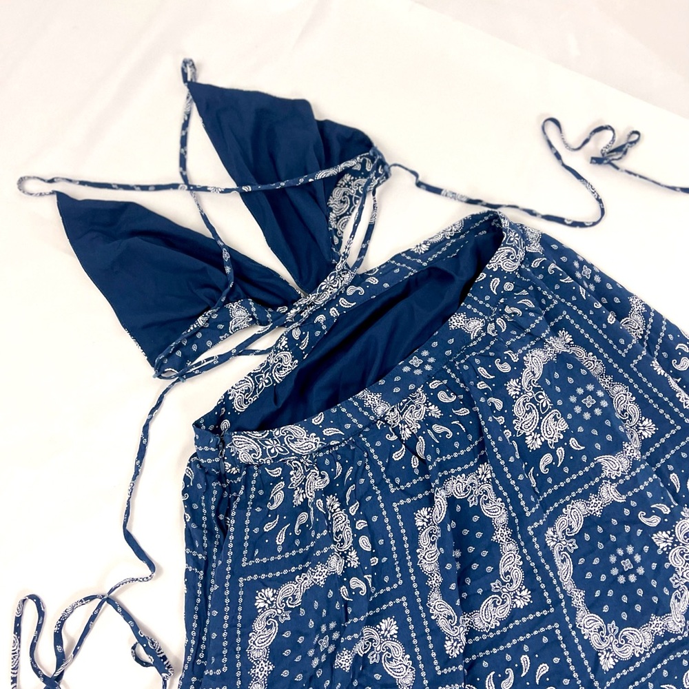 Long Blue and White Printed Maxi Dress